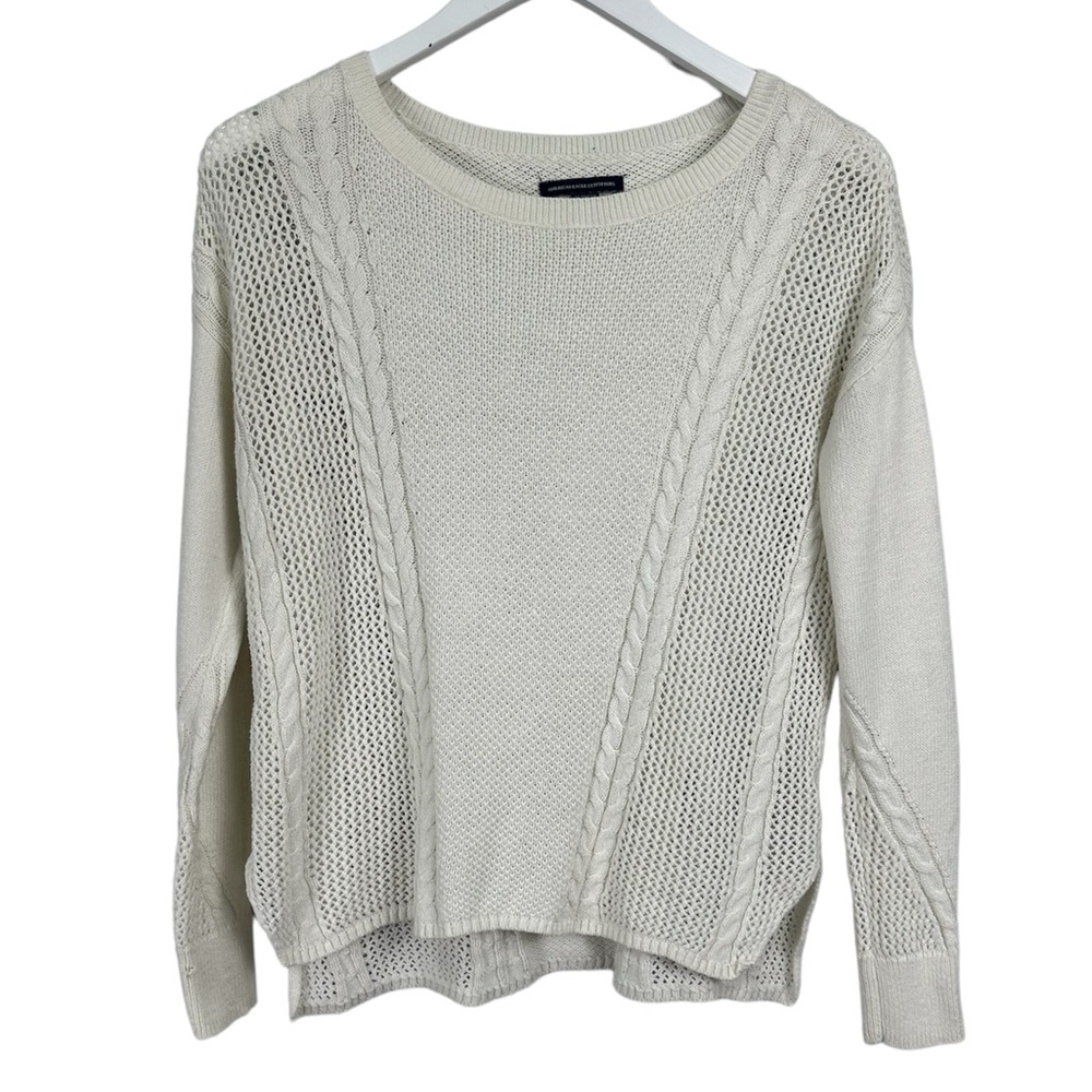 American Eagle Cream Loose Knit Wool Blend High Low Sweater Size XS